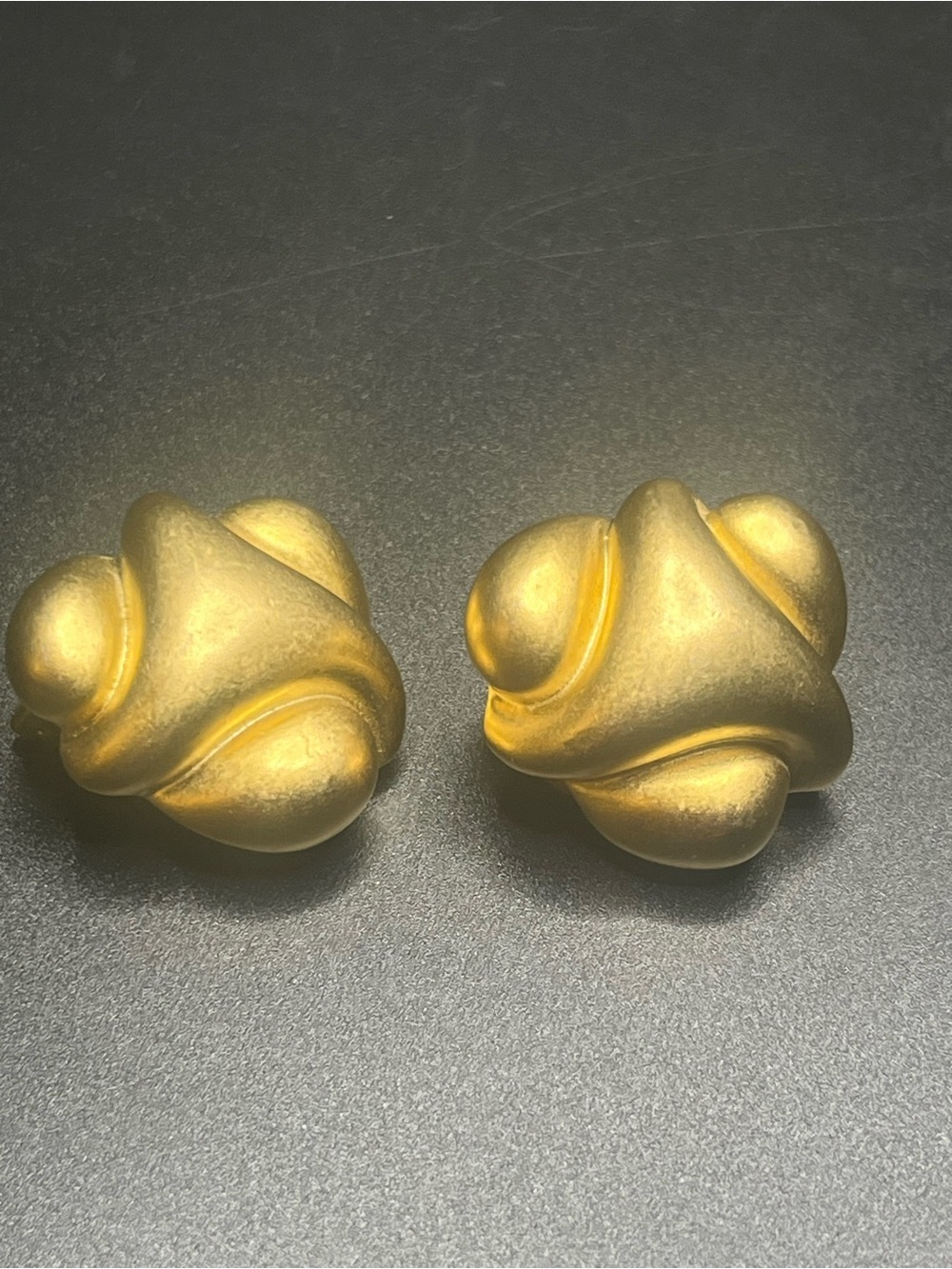 Kenneth Jay Lane 1980s matte gold tone clip on earrings